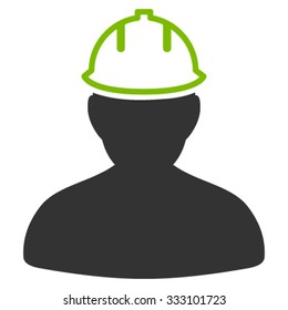 Person In Hardhat vector icon. Style is bicolor flat symbol, eco green and gray colors, rounded angles, white background.