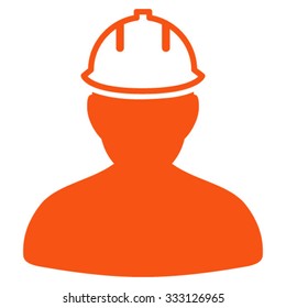 Person In Hardhat vector icon. Style is flat symbol, orange color, rounded angles, white background.