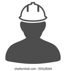 Person In Hardhat vector icon. Style is flat symbol, gray color, rounded angles, white background.