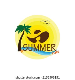 Person Hat Beach Summer Time Logo Vector