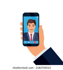 Person Having A Video Call Or Online Conference Meeting, Smartphone Interface. 3d Vector Icon. Cartoon Minimal Style. Video Chat User Interface, Video Calls Window.  Eps 10