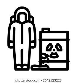 person hazmat suit near spill radioactive pollution line icon vector. person hazmat suit near spill radioactive pollution sign. isolated contour symbol black illustration