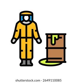 person hazmat suit near spill radioactive pollution color icon vector. person hazmat suit near spill radioactive pollution sign. isolated symbol illustration