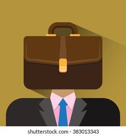 person head brown leather briefcase flat icon vector illustration eps 10