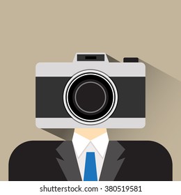 person head camera flat icon vector illustration eps 10