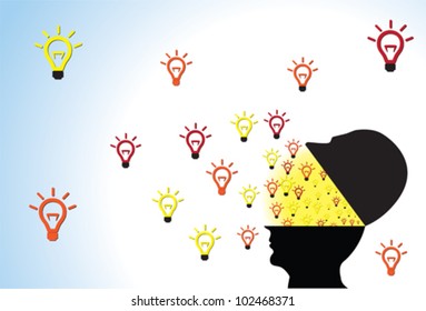 Person head opened showing ideas being created and flowing outside because of creativity, intelligence and imagination