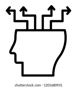 Person head with raised arrows, analytical thinking icon