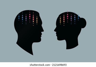 Person Head Silhouette With Equalizer Symbol, Neural Impulse Abstract Sign, Music Media Library Icon, Brain Research Lab, Audio Technology Logo. Vector Illustration