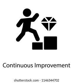 A person heading over stairs and diamond on its top, continuous Improvement icon 