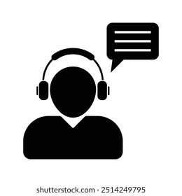 person with headphones and chat bubble, illustration of customer service icon vector