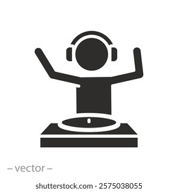 person with headphones, dj icon, dj station, flat vector illustration