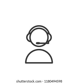 Person with a headset thin line icon. Call center support assistance or man speaking with his headphone and microphone.