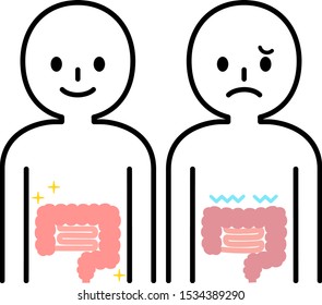 Person with healthy intestines and a person with unhealthy intestines