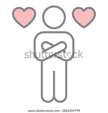 A person with a heart above their head and crossed arms, conveying love and affection