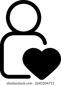 Persona con icono de corazón: un icono simple que representa una figura de persona con un símbolo de corazón. Simbolizando cuidado, empatía y Asistencia social.