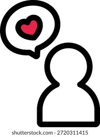 Person with heart speech bubble