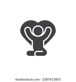 Person and heart vector icon. filled flat sign for mobile concept and web design. Love care glyph icon. Devotion symbol, logo illustration. Vector graphics