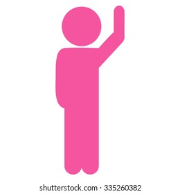 Person Hello vector icon. Style is flat symbol, pink color, rounded angles, white background.