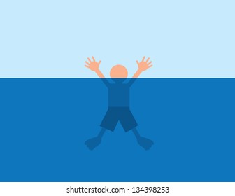 Person helplessly drowning in water