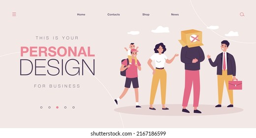 Person hiding head inside of cardboard box. Escape and frustration of shy character flat vector illustration. Mistake, depression, misfortune concept for banner, website design or landing web page