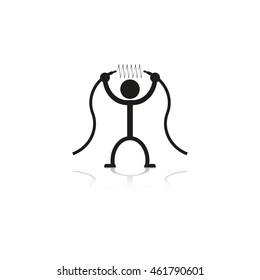 A person with a high-voltage cable in the hands. Vector icon.