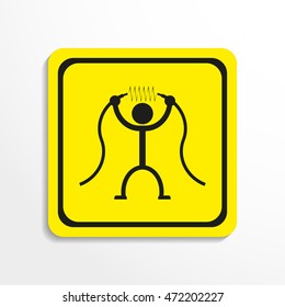 A person with a high-voltage cable in the hands. Vector icon.