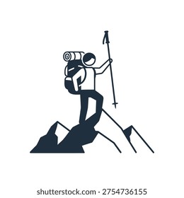 Person hiking with backpack and trekking