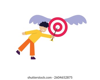 Person hitting a bullseye target with an arrow, symbolizing precision, success, and goal achievement.