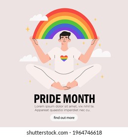 Person hold lgbt rainbow. Pride month celebration against violence, descrimination, human rights violation. Lgbt greeting card. Man, woman or transgender on peaceful demonstration or protest.