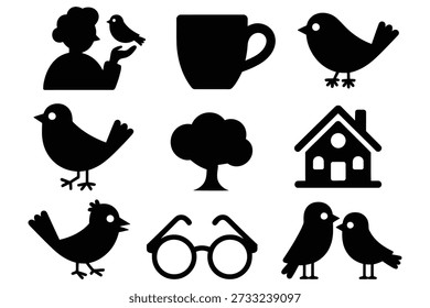 Person holding bird cup tree house glasses two birds