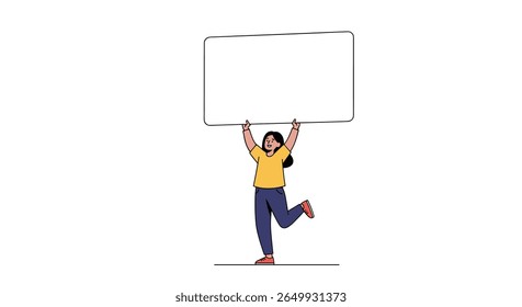 Person holding up a blank sign with their hands raised high demonstrating triumph