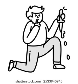 Eine Person, die ein blutendes Messer hält, ein Doodle-Symbol 
