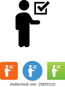 Person holding up a box with a check mark icon