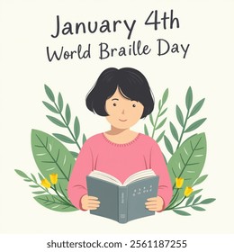 Person holding a Braille book, vector illustration.