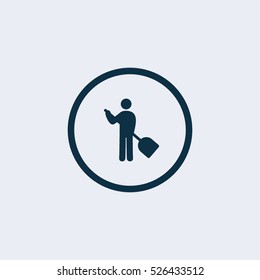 Person holding a broom sweeping. Vector icon