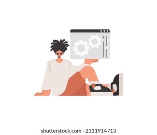 La persona está sosteniendo una ventana del navegador con velocidades. SEO y punto de análisis web. Limitada. Estilo de moda, Ilustración vectorial