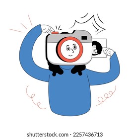 Person holding a camera, flat illustration of photographer  