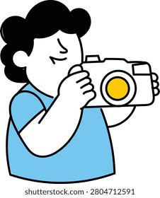 A person holding a camera, looking through the viewfinder, ready to take a photograph, illustrating a passion for photography and capturing memories.