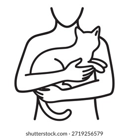 Person holding a cat in a simple line art illustration animal