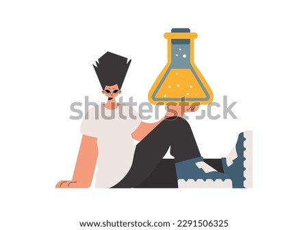 The person is holding a chemical shake, kept on a white foundation. Trendy style, Vector Illustration