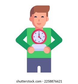 Reloj de espera de persona, concepto de icono puntual plano 