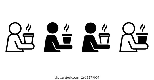 Person Holding a Cup of Coffee Black and White Color Vector Design Icon 