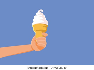 
Person Holding a Delicious Ice-Cream Cone Vector Cartoon Illustration. Client buying a vanilla dessert in hot summer day
