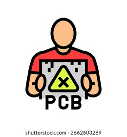 Person, die ein Gerät hält, das als PCB-Farbsymbolvektor gekennzeichnet ist. Personenhaltevorrichtung mit PCB-Zeichen. einzelne Symbolgrafik