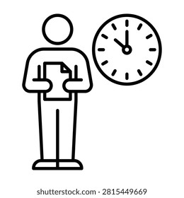 Person holding document next to clock icon with document management planning deadline schedule business productivity efficiency employee