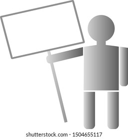 Person holding empty blank sign board on a stick isolated on white background. Vector cartoon illustration.