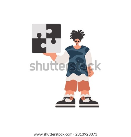 The person is holding a flabbergast. Collect work subject. Pulled back. Trendy style, Vector Illustration Stock foto © 