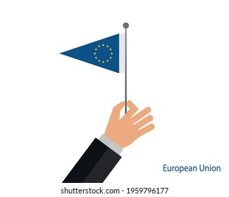 Person holding the flag of the European Union. European union flag icon.