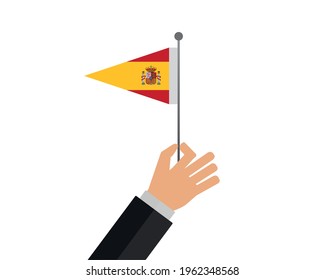 Person holding the flag of the Spain. Spain flag icon.