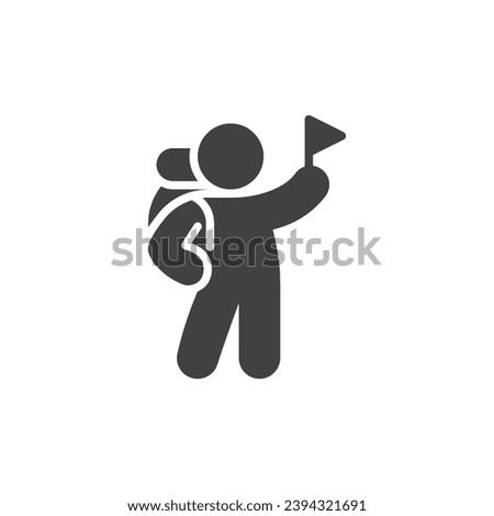Person holding flag vector icon. filled flat sign for mobile concept and web design. Tour Guide glyph icon. Symbol, logo illustration. Vector graphics